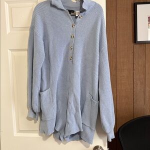 Blue Blush Sky Blue Ribbed romper